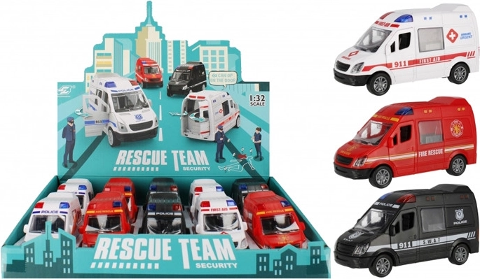 Véhicules de secours – camion de pompiers, police et ambulance, 12 cm