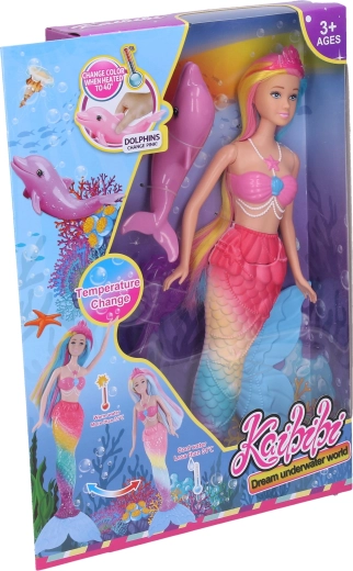 Poupée sirène changeant de couleur avec dauphin, 35 cm