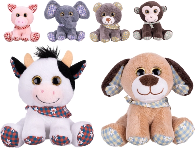 Peluche animale assise 14 cm avec foulard coloré