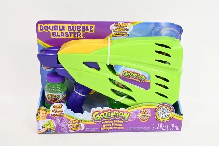 Gazillion Double Bubble Blaster 2-en-1 – pistolet à bulles et machine à bulles avec lumières LED