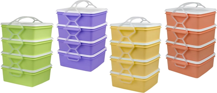 Porte-repas 4 × 1,2 l, rectangulaire, en plastique, assortiment de couleurs