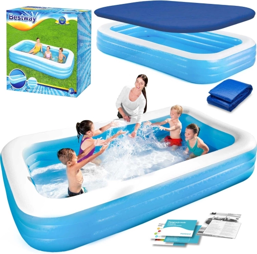 Piscine familiale gonflable avec bâche de couverture et tapis de sol 305 × 183 × 56 cm BESTWAY