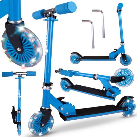 Trottinette à deux roues avec roues lumineuses bleu
