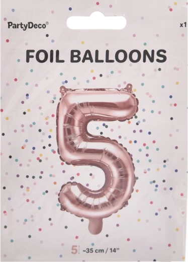 Ballon en aluminium chiffre 5 rose nacré 35 cm