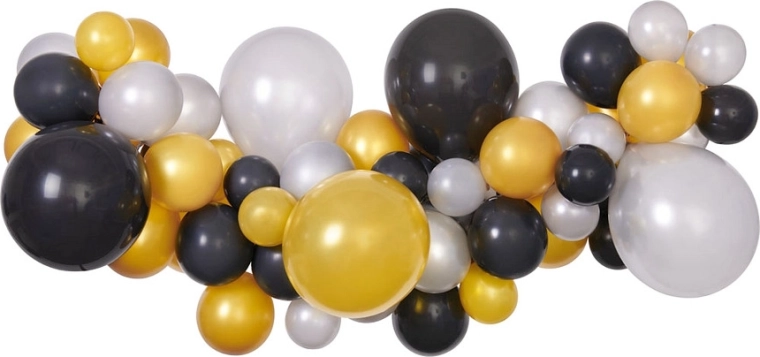Kit pour guirlande de ballons argenté-doré-noir