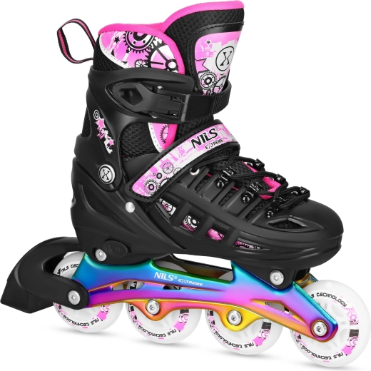 Patins pour enfants 4 en 1 NILS Extreme arc-en-ciel/rose – M (35-38)