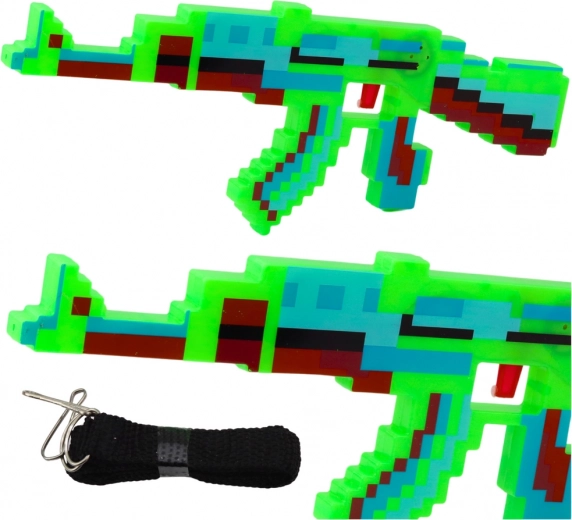 Fusil pixelisé avec effets sonores et lumineux vert 39 cm