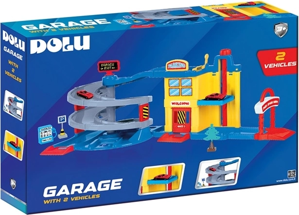 Garage pour enfants DOLU avec toboggan et 2 petites voitures