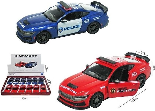Modèle de voiture Ford Mustang 2024 Dark Horse – version police ou pompiers, pull back