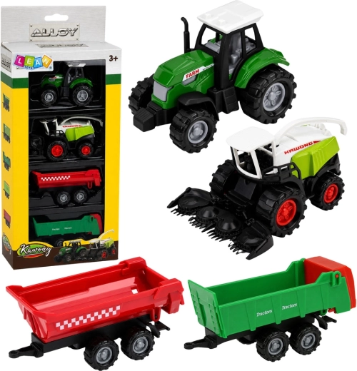 Set de véhicules agricoles 1:68 – tracteur, ensileuse et 2 remorques (4 pcs)