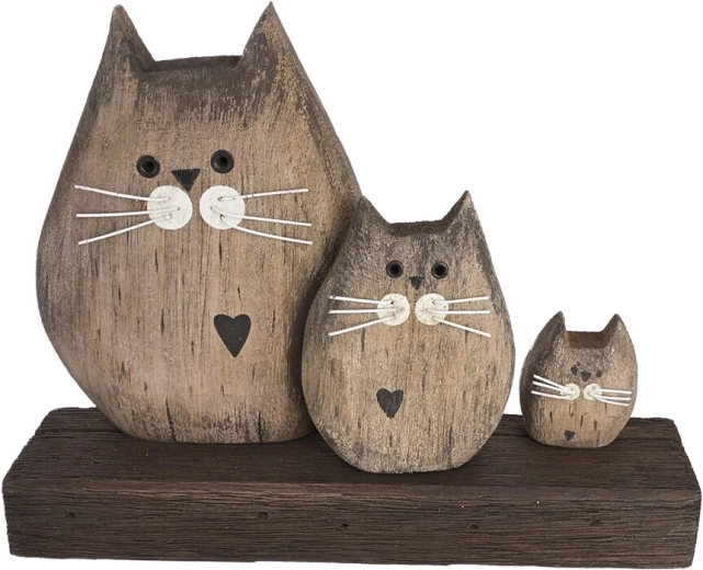 Décoration Chat en paulownia, lot de 3 pièces, beige 20 × 5 × 15 cm