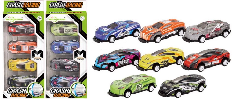 Lot de 4 petites voitures à rétrofriction (9 cm)