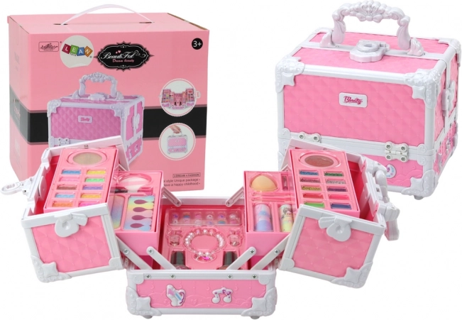 Mallette de maquillage pour enfants avec bijoux et maquillage – rose et blanc