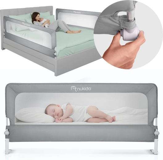 Barrière de lit de protection 200 cm Nukido, gris
