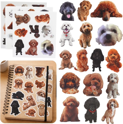 Autocollants caniches – lot de 54 pièces, motifs de chiens réalistes