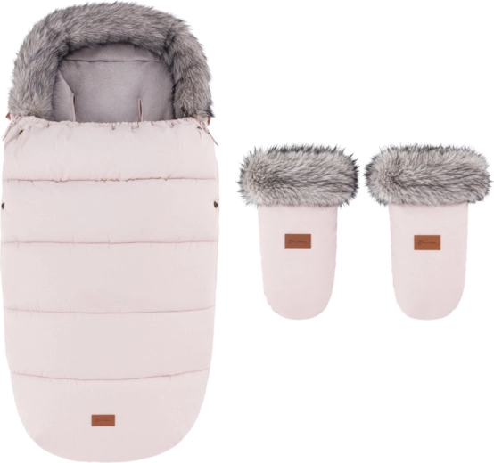 PETITE&MARS chancelière d’hiver Comfy 4-en-1 avec moufles pour poussette Fjora Rose Petal
