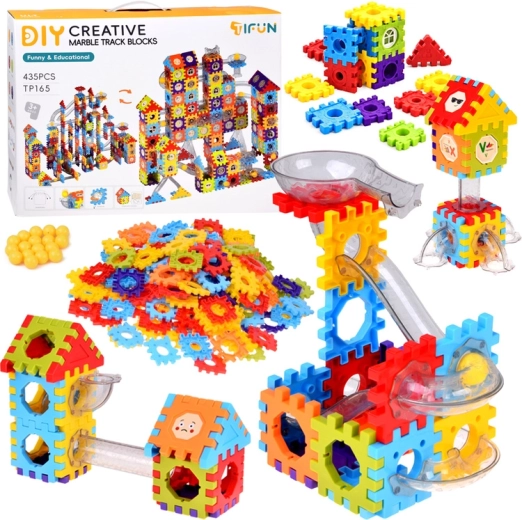 Blocs de construction Wafle avec circuit de billes à 360° – 435 pièces