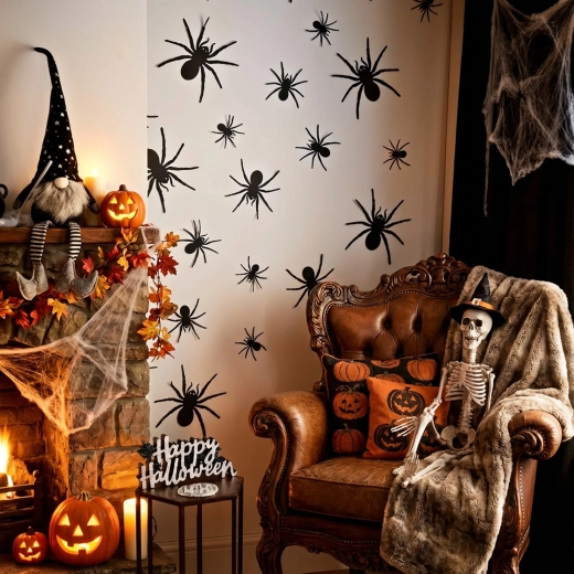 Décoration autocollante d’Halloween araignées noires - 30 pièces