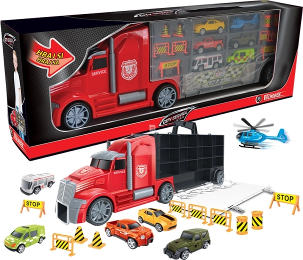 City Service camion-remorque avec voitures et hélicoptère 55 cm