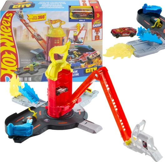 Hot Wheels City super caserne de pompiers avec voiture en métal