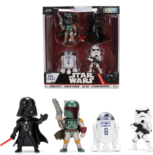 Set de 4 figurines STAR WARS Metalfigs – Dark Vador, R2‑D2, Stormtrooper et Boba Fett