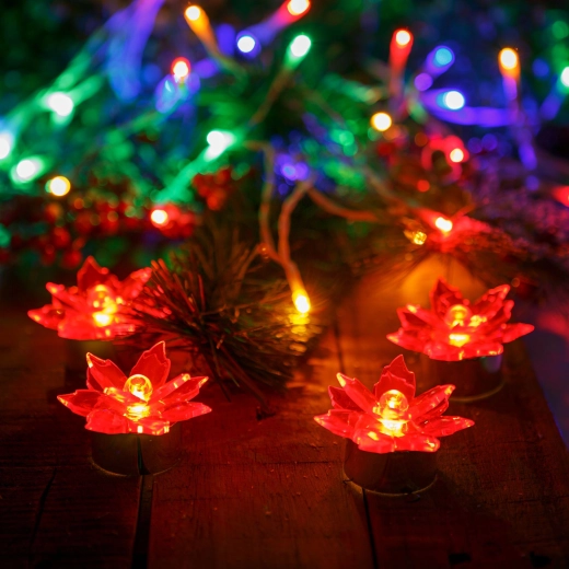 Décoration florale LED à piles, rouge, 4 pièces