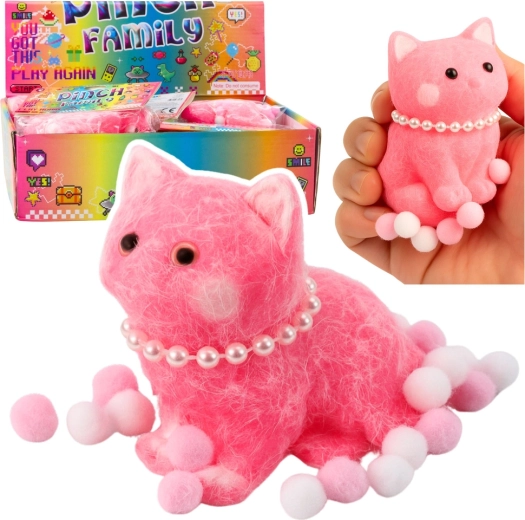 Gniotek antistress doux chaton avec perles et pompons, rose 8 cm
