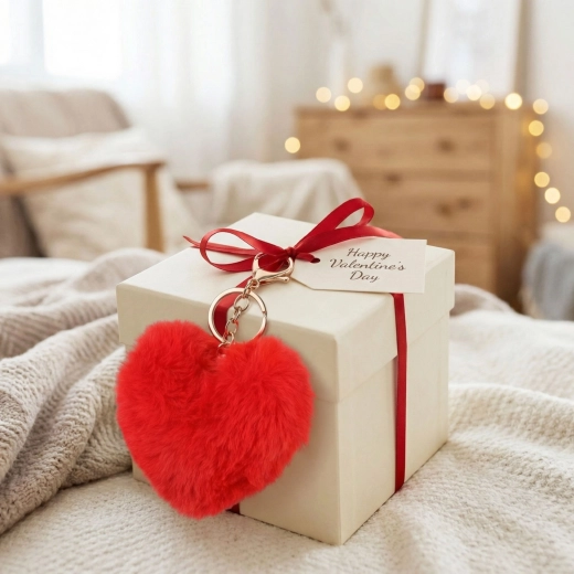 Pendentif peluche pour clés en forme de cœur, rouge
