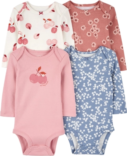 Bodies bébé à manches longues Carter’s Pink/Blue Floral, lot de 4, taille 56 (NB)