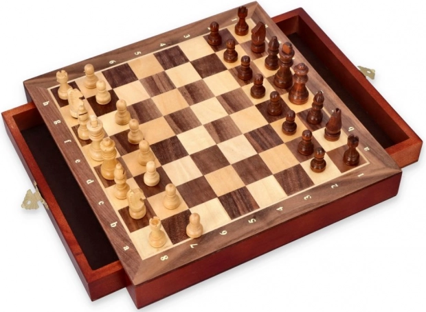 Échecs en bois avec pièces magnétiques et tiroir