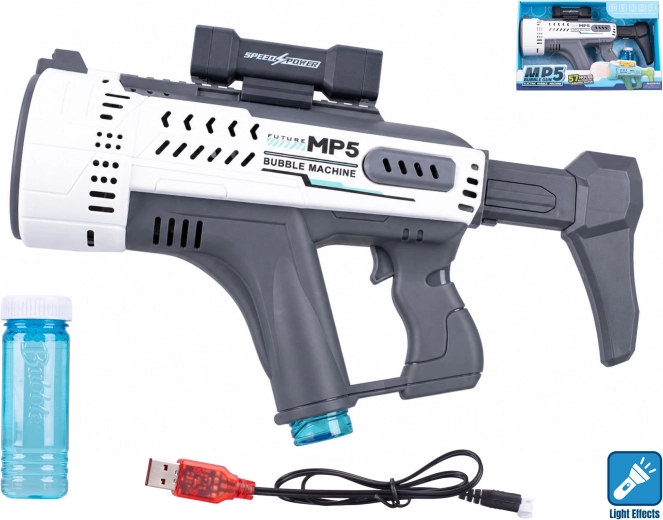 Pistolet à bulles blanc style MP5 avec effet lumineux 44 cm