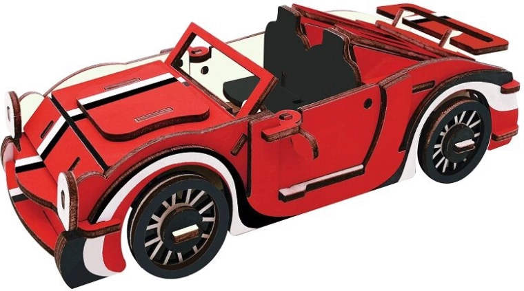 Puzzle 3D en bois Cabriolet rouge pour enfants