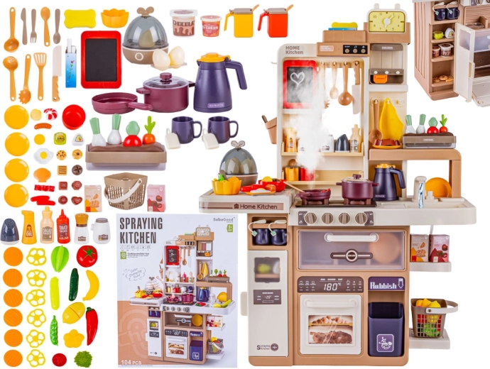 Cuisine enfant multifonction avec vapeur et sons, avec évier, four et 104 accessoires
