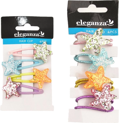 Élastiques et barrettes pour cheveux motif étoile, 4 pièces (mix de 2 variantes)