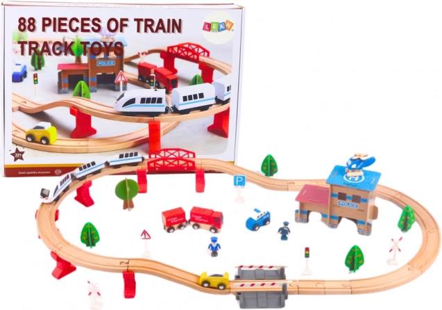 Petit train en bois avec circuit et accessoires, 88 pcs
