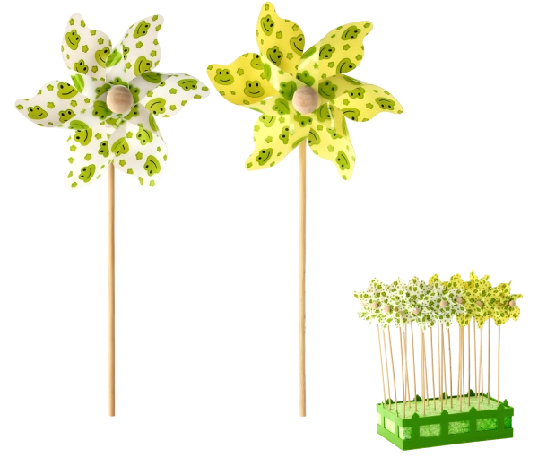 Moulin à vent avec petites grenouilles 9 × 27,5 cm – blanc/jaune