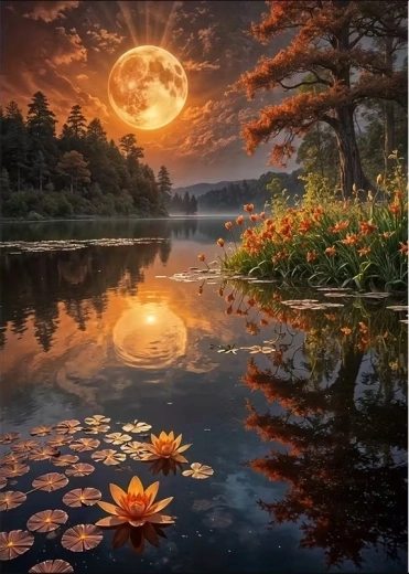 Peinture diamant Clair de lune sur le lac 30 × 40 cm