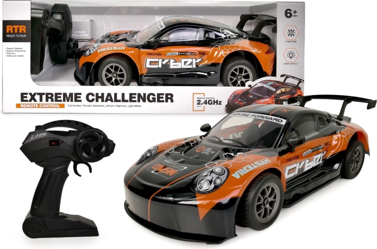 Voiture RC orange 1:8 avec carrosserie éclairée 2,4 GHz