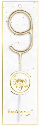 Cierge magique chiffre 9, 16,5 cm, or