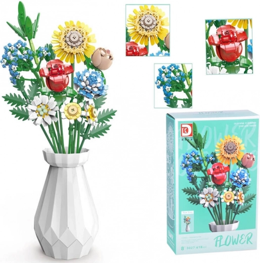Jeu de construction technique – grand bouquet de fleurs des champs avec flacon, 618 pièces
