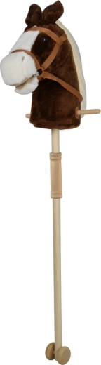 Cheval à bascule brun sur bâton avec sons et roulettes 95 cm