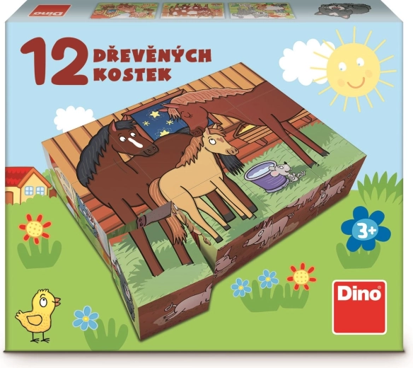 Dino blocs en bois animaux domestiques 12 pièces