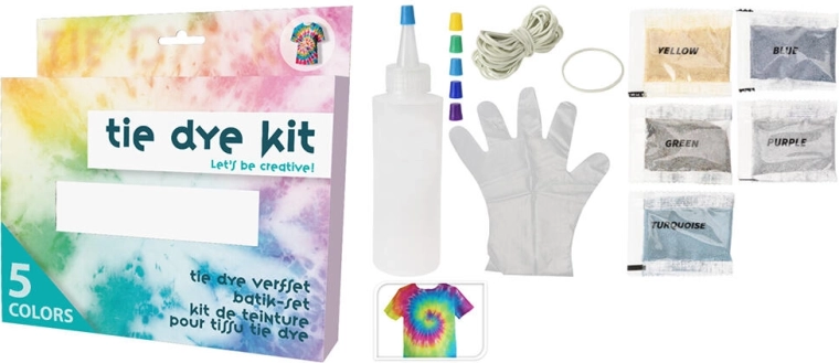 Kit de teinture tie-dye textile – assortiment de couleurs 5 g (5 pcs) avec accessoires