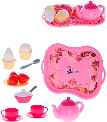 Service à thé pour enfants avec plateau et desserts, 15 pièces