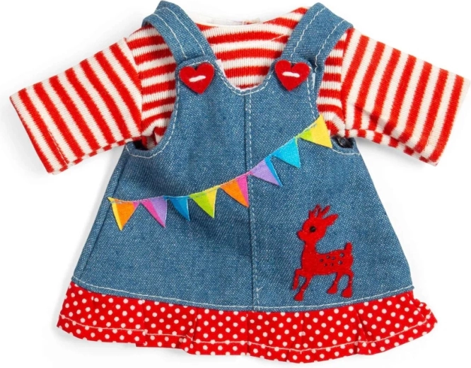 Bigjigs Toys robe salopette en jean avec t-shirt rayé pour poupée 28 cm