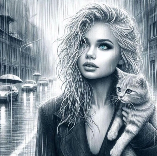 Peinture diamant Femme aux yeux bleus avec chat 30 × 40 cm