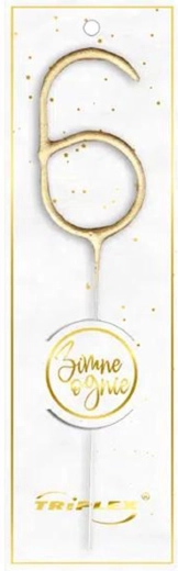 Cierge magique chiffre 6, doré 16,5 cm