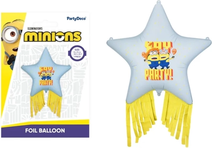 Ballon en aluminium étoile Minions avec franges 72 × 72 cm - 1 pièce