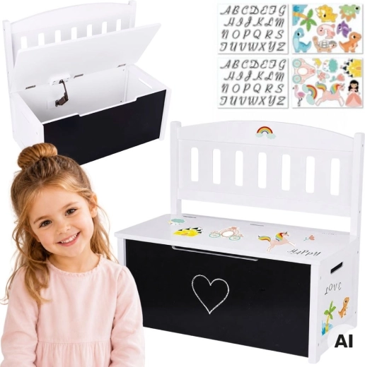 Tooky Toy coffre à jouets en bois 3 en 1 avec banc et tableau de dessin