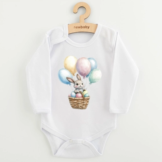 Body bébé avec imprimé New Baby lapin avec ballons, manches longues
